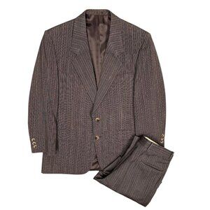 Vintage Oakton Suit 2pc Striped Wool Brown 40 S 32x27